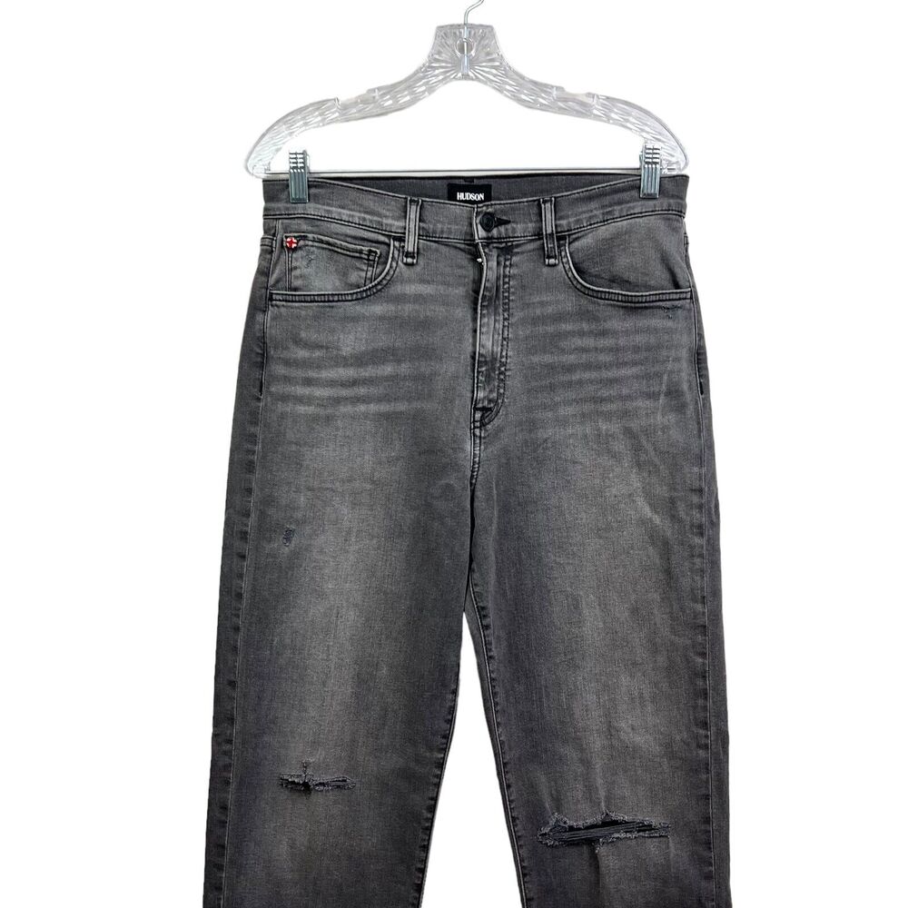 Hudson Womens Jeans KASS Straight Ankle Raw Hem Distressed 5 Pocket Zip Gray 28* - Picture 2 of 7